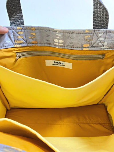 Gray/Yellow Geometric Print Carry All Tote